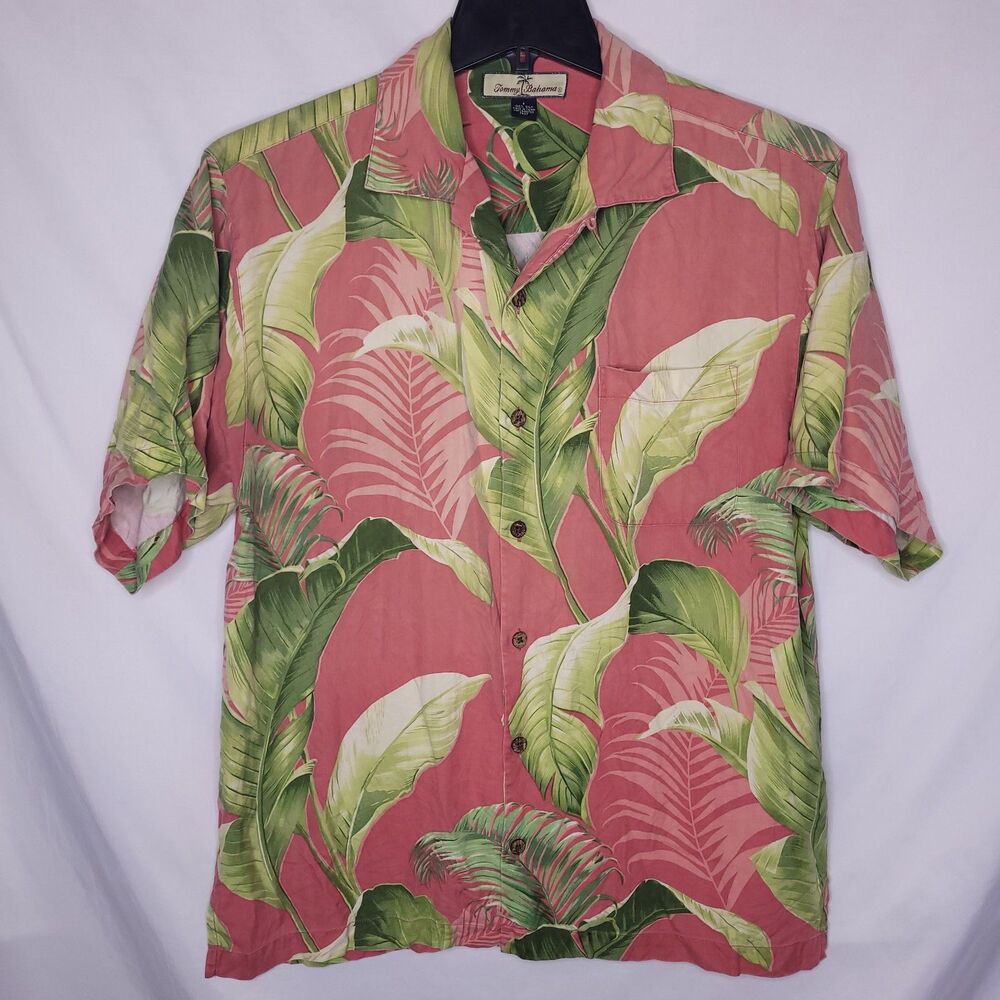 Tommy Bahama Pink and Green Tropical Button Down Shirt